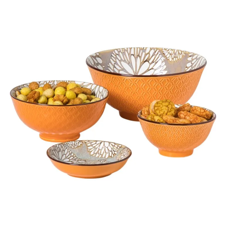 Schaaltje Alise middel - oranje/groen - ø12x5.8 cm