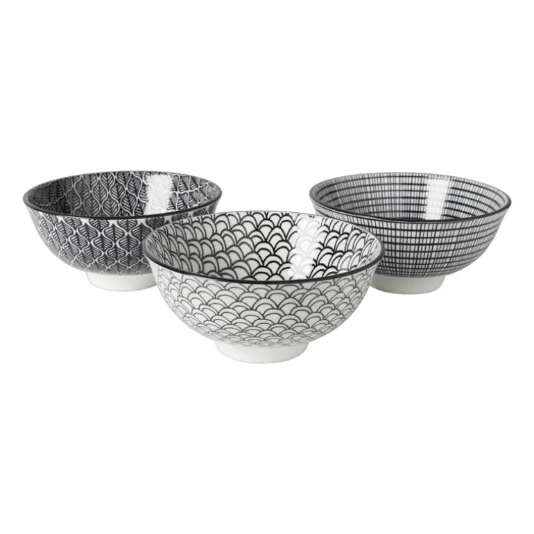 Schaaltje black print streep - ø12x6cm