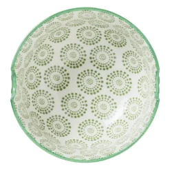 Schaaltje met eetstokjes - groen/wit - ø14.7x9 cm