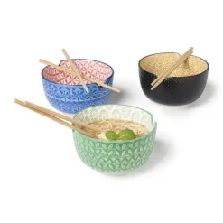 Schaaltje met eetstokjes - groen/wit - ø14.7x9 cm