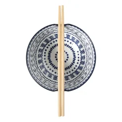 Schaaltje met eetstokjes Axel - groen/blauw - ø15x9 cm