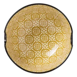 Schaaltje met eetstokjes - geel/zwart - ø14.7x9 cm