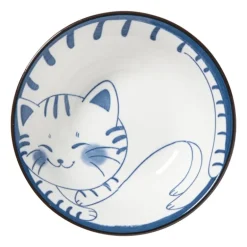 Schaaltje Mico kat groot - blauw/wit - ø10.8x3.7 cm