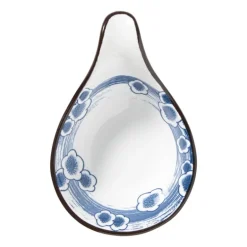 Schaaltje Mico met handvat bloemen - blauw/wit - 3x8x12.5 cm