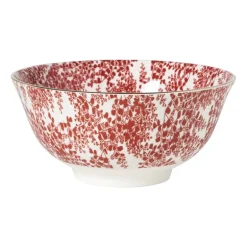 Schaaltje Mirna blaadjes groot - rood/wit - ø15.5x7 cm