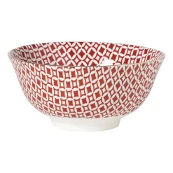 Schaaltje Mirna ruit groot - rood/wit - ø15.5x7 cm