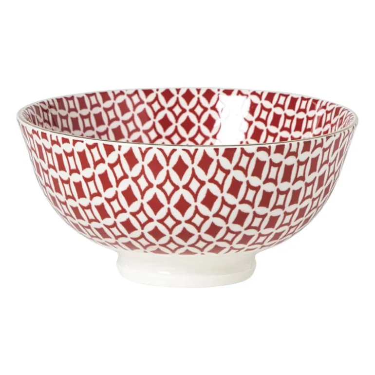 Schaaltje Mirna ruit klein - rood/wit - ø12x5.8 cm