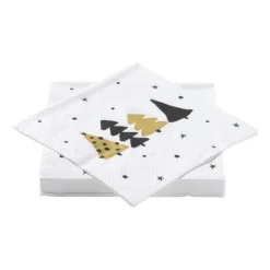Servet kerstbomen - wit - 33x33 cm