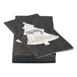 Servet merry christmas vouw - zwart - 33x33 cm