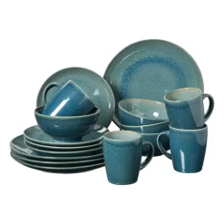 Serviesset reactive glaze - blauw - 16-delig