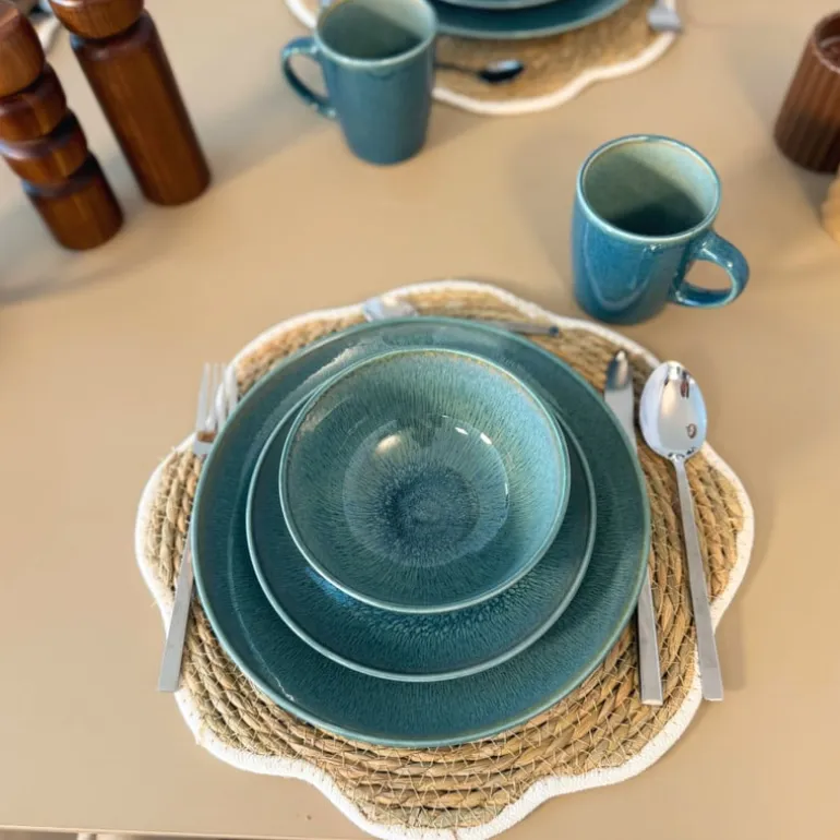 Serviesset reactive glaze - blauw - 16-delig