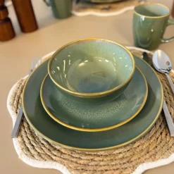 Serviesset reactive glaze - groen - 16-delig