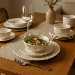 Serviesset streep - wit - 16-delig