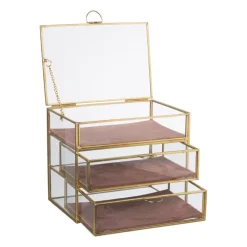 Sieradendoos met 3 lades - goud/roze - 18x12x15 cm