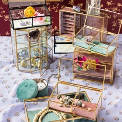 Sieradendoos met 3 lades - goud/roze - 18x12x15 cm