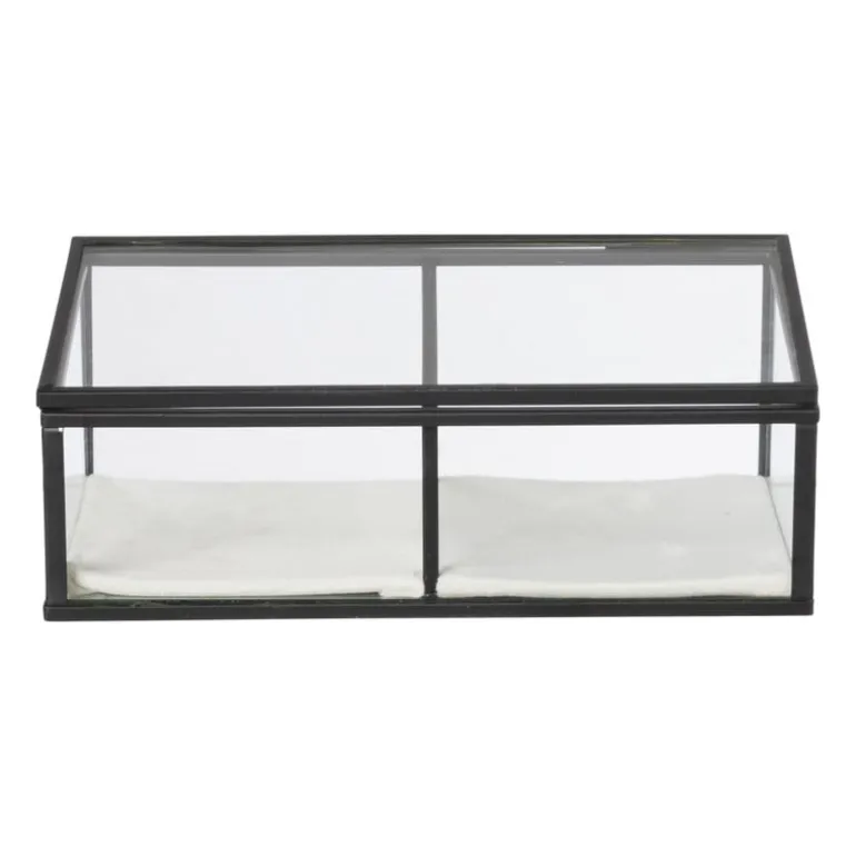 Sieradendoos met 2 vakken - zwart - 18x9.5x7 cm