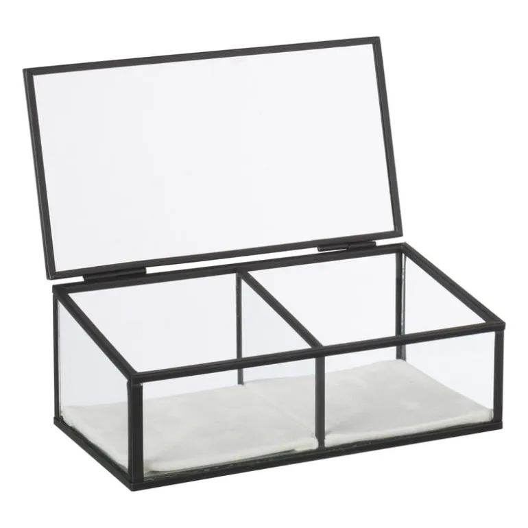 Sieradendoos met 2 vakken - zwart - 18x9.5x7 cm