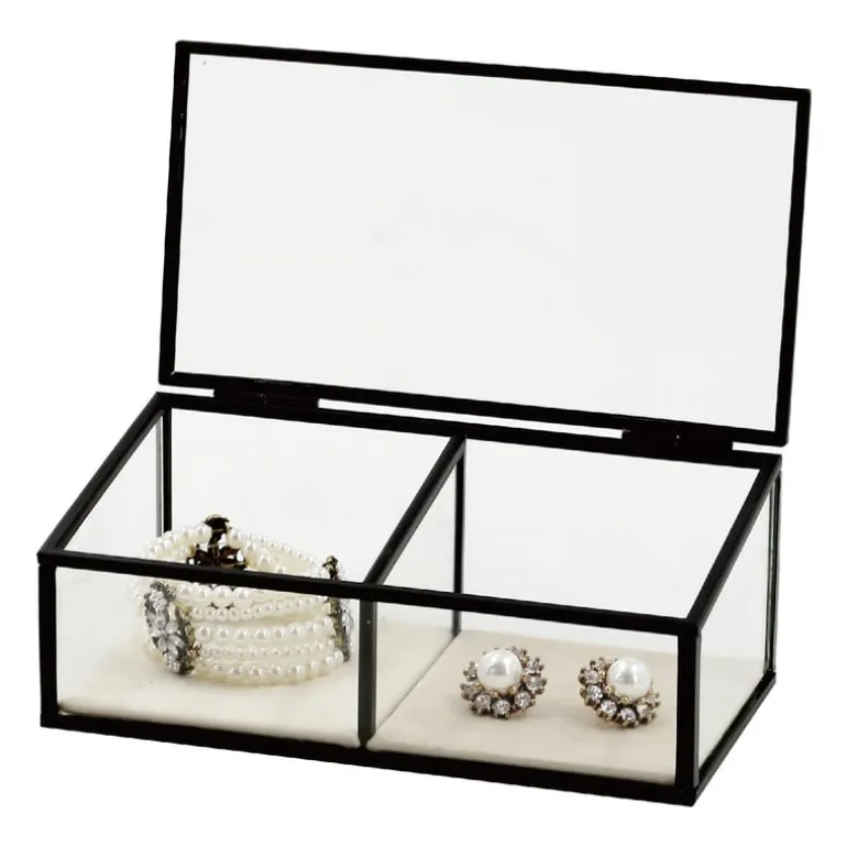Sieradendoos met 2 vakken - zwart - 18x9.5x7 cm
