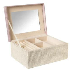 Sieradendoos met spiegel - lichtroze - 28x19.5x11 cm