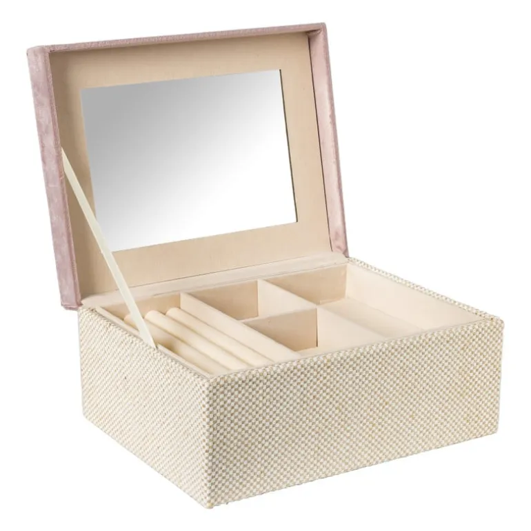 Sieradendoos met spiegel - lichtroze - 28x19.5x11 cm