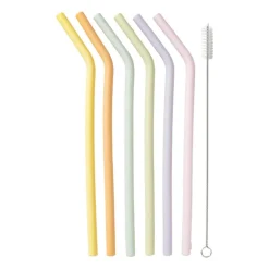 Siliconen rietjes - pastel - 6 stuks