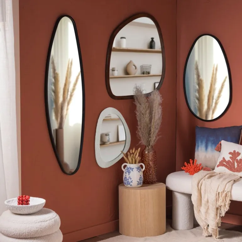 Spiegel organic met metalen lijst - zwart - 75x48.5 cm