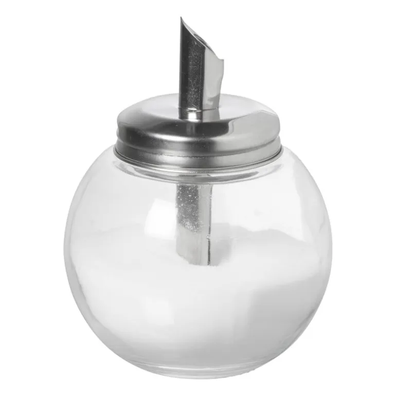 Suikerstrooier bol - glas/rvs - ø8.5x12 cm