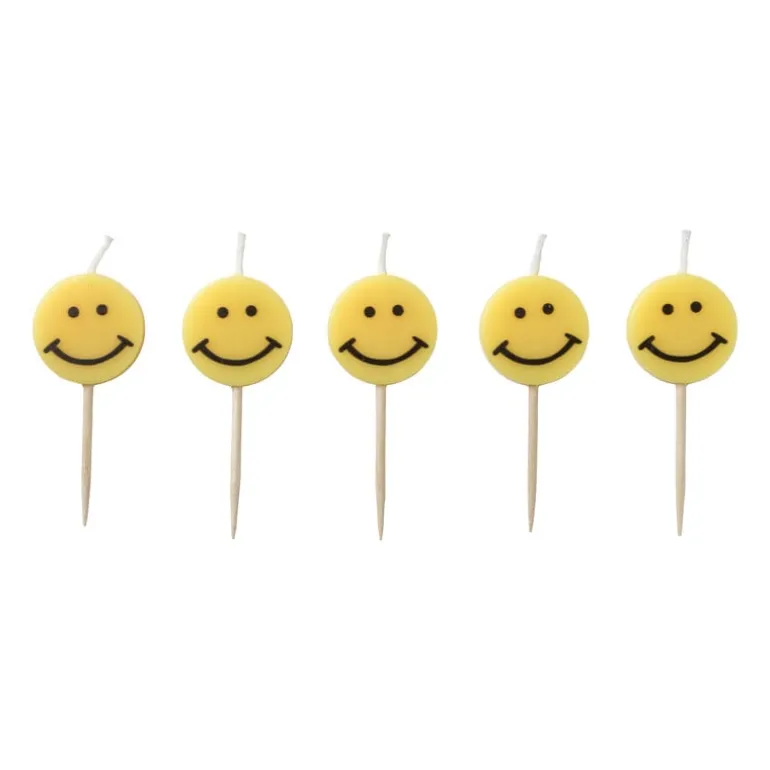 Taartkaarsjes smiley - set van 5 - ø10x2.5 cm