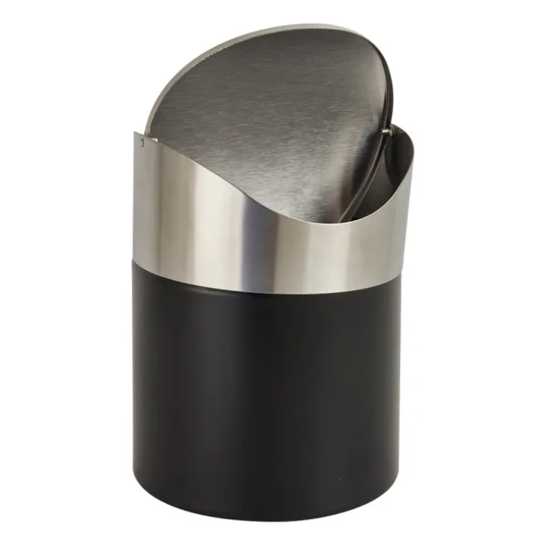 Tafel afvalbakje - zwart/rvs - 11.5x17 cm