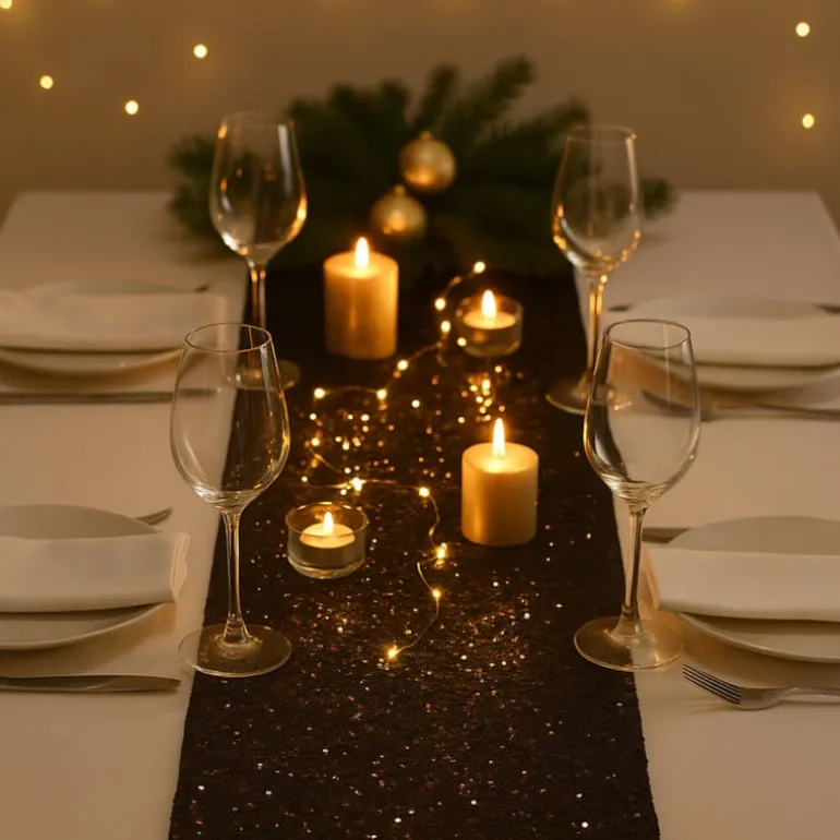 Tafelloper pailletten - koperkleur - 40x150 cm