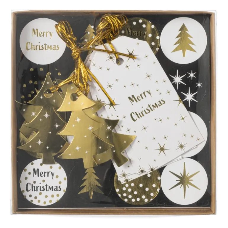 Tag en stickerset kerst - zwart/goudkleurig