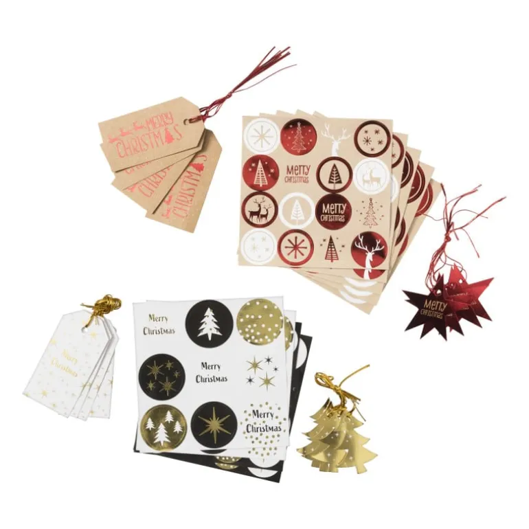 Tag en stickerset kerst - zwart/goudkleurig