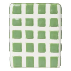 Tandenborstel beker blokjes - groen/wit - 8.8x7x7 cm