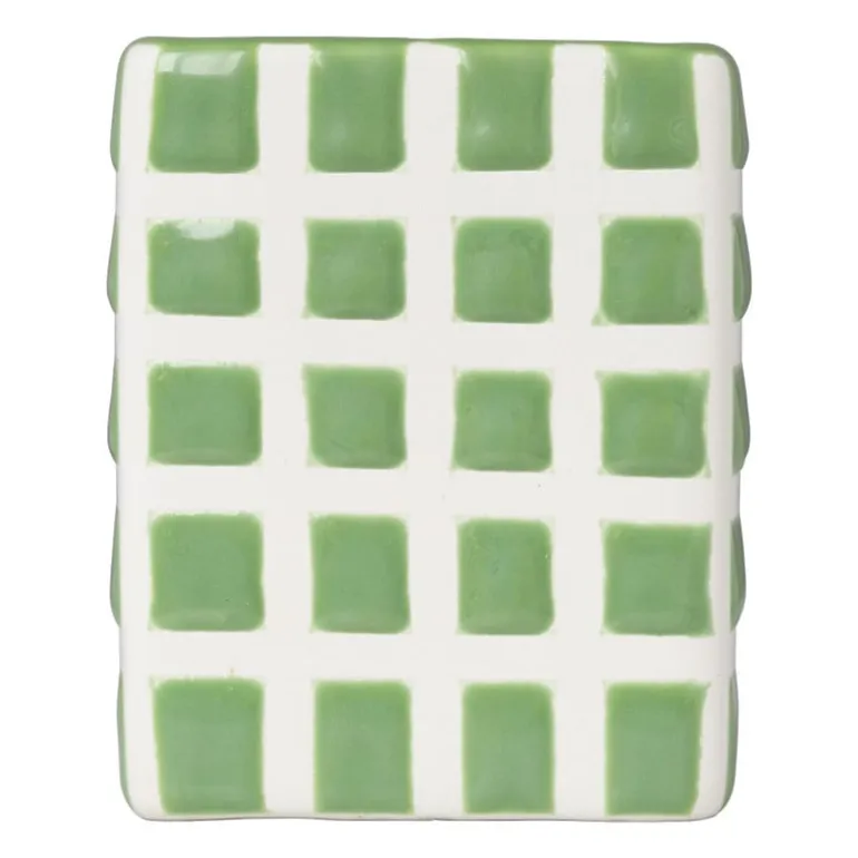 Tandenborstel beker blokjes - groen/wit - 8.8x7x7 cm
