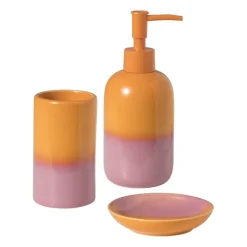Tandenborstel beker duo - oranje/roze - ø6.5x11.5 cm