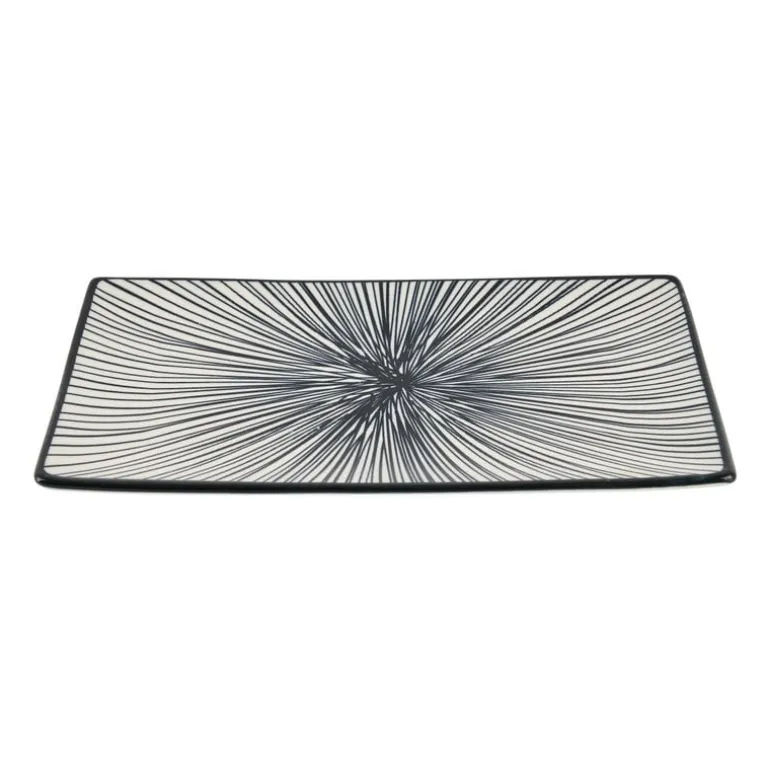 Tapas bord Sevilla - zwarte lijnen - 21.5x12 cm