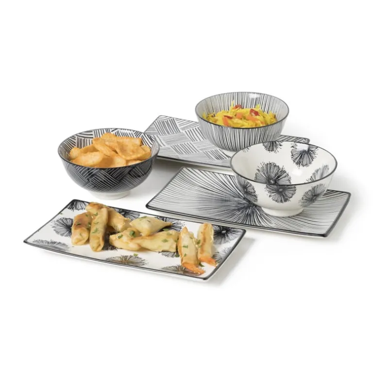 Tapas bord Sevilla - zwarte lijnen - 21.5x12 cm