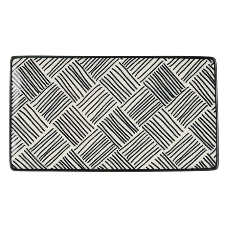 Tapas bord Sevilla - zwarte streepjes - 21.5x12 cm