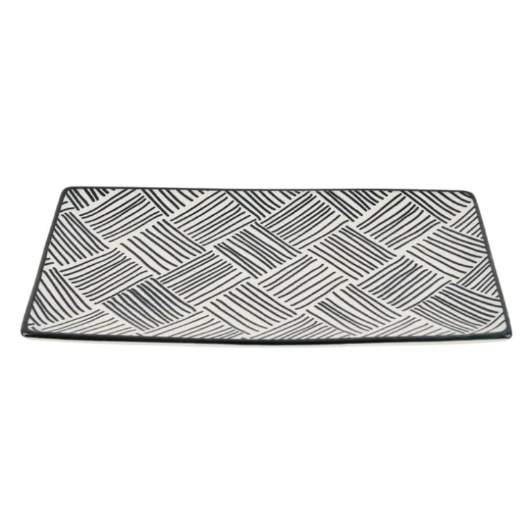 Tapas bord Sevilla - zwarte streepjes - 21.5x12 cm