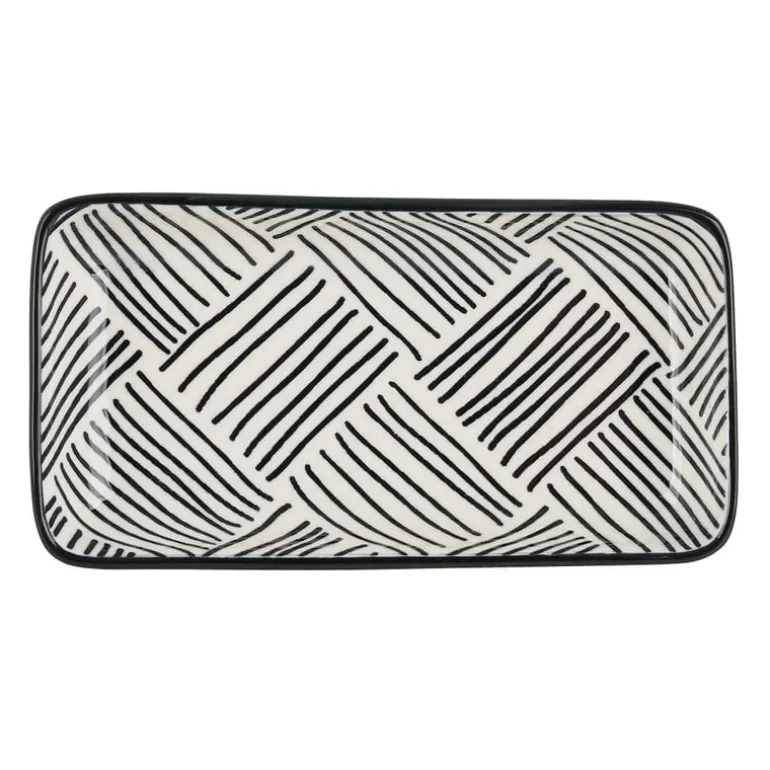 Tapas schaaltje Sevilla rechthoekig - zwarte streepjes - 12.5x6x5 cm