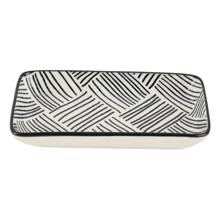 Tapas schaaltje Sevilla rechthoekig - zwarte streepjes - 12.5x6x5 cm