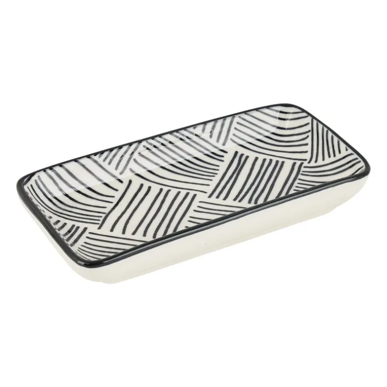 Tapas schaaltje Sevilla rechthoekig - zwarte streepjes - 12.5x6x5 cm