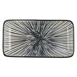 Tapas schaaltje Sevilla rechthoekig - zwarte lijnen - 12.5x6x5 cm