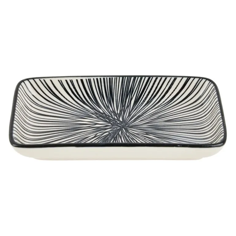 Tapas schaaltje Sevilla rechthoekig - zwarte lijnen - 12.5x6x5 cm