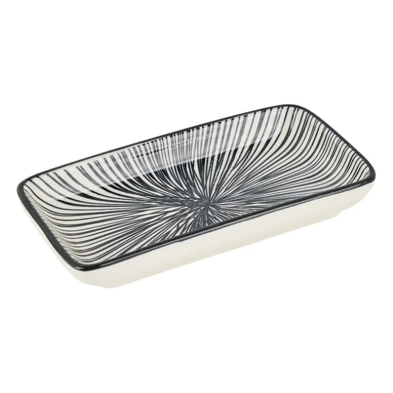 Tapas schaaltje Sevilla rechthoekig - zwarte lijnen - 12.5x6x5 cm