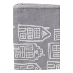 Theedoek antraciet huisjes - antraciet/wit - 50x70 cm