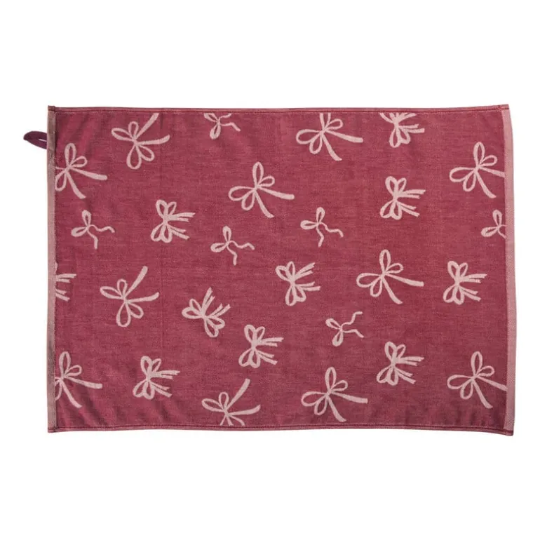 Theedoek strikjes - bordeauxrood/roze - 50x70 cm