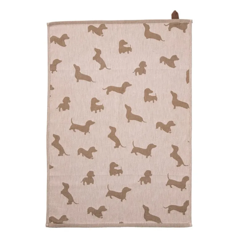 Theedoek teckels - roze/bruin - 50x70 cm