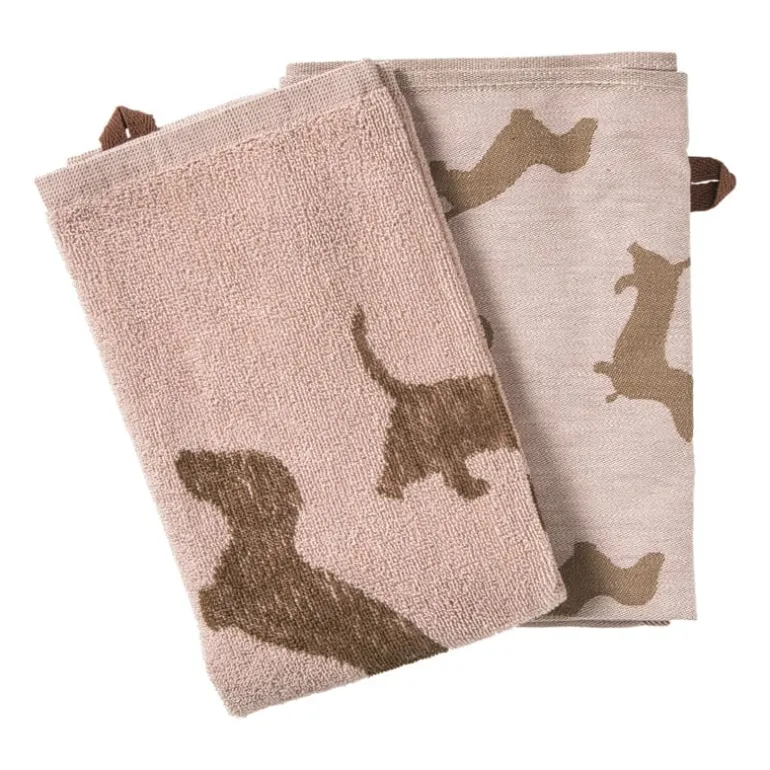 Theedoek teckels - roze/bruin - 50x70 cm