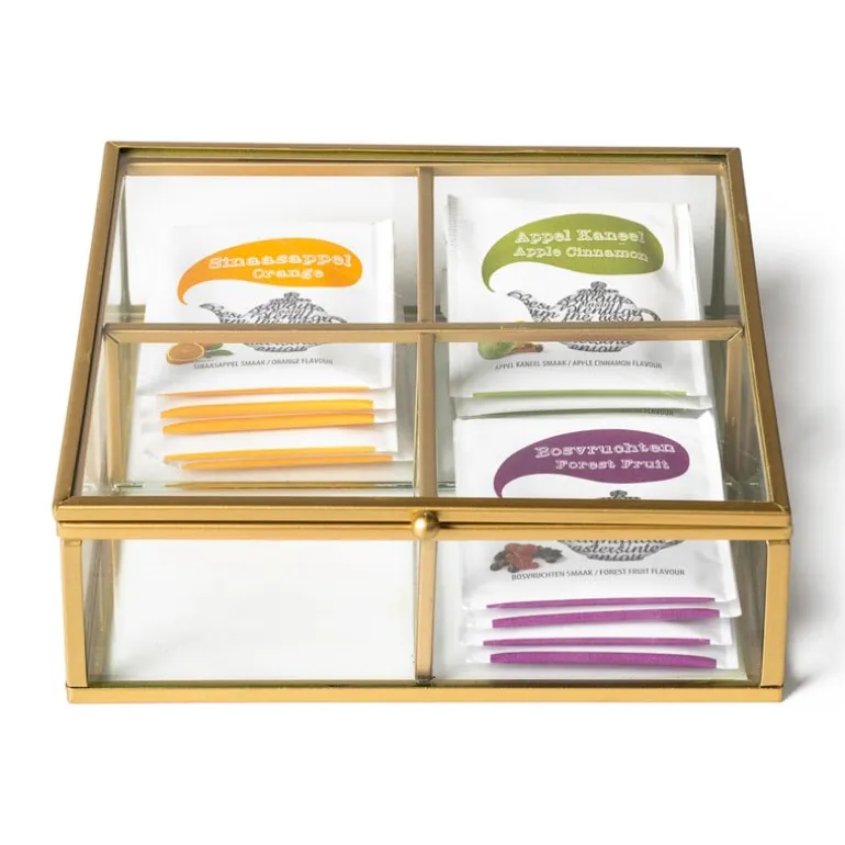 Theedoos - 4 vakken - goud